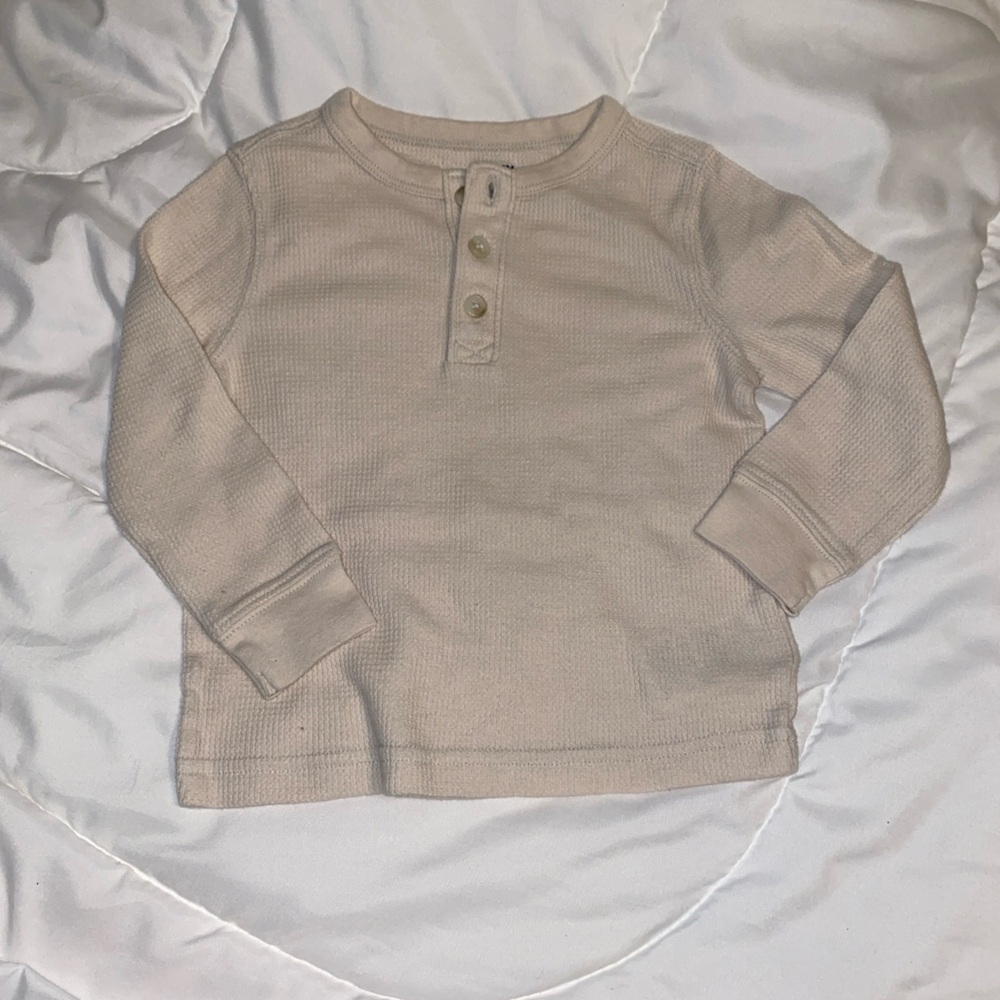 Beige Long Sleeve Henley Shirt